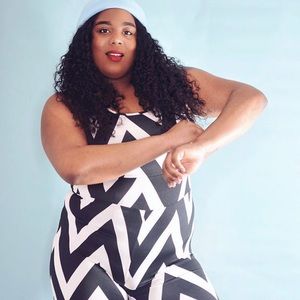 Plus Size Black and White Chevron Jumpsuit